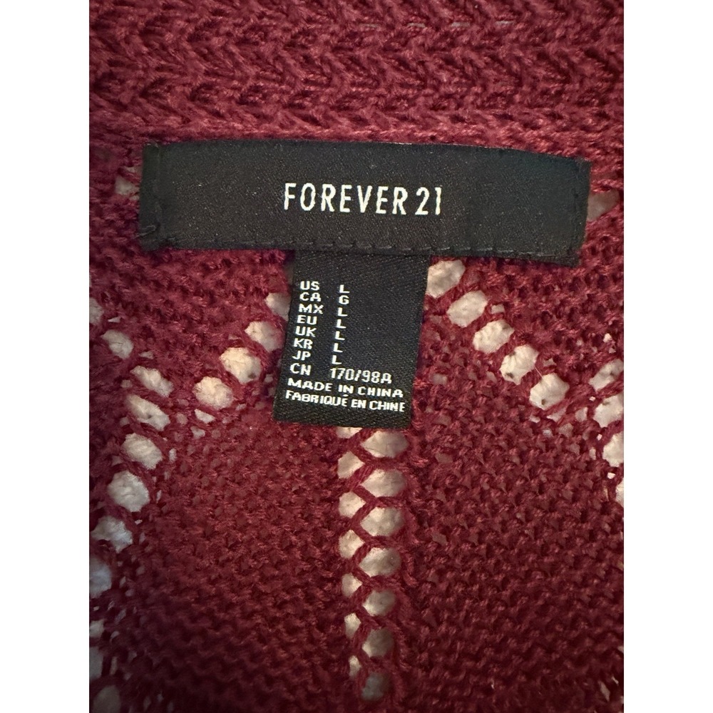 Forever 21 Burgundy Open Front Long Sleeve Sweater Cardigan Size Large Trendy - Picture 4 of 9